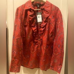 Red Ruffle Paisley button down top Super trendy 1XL